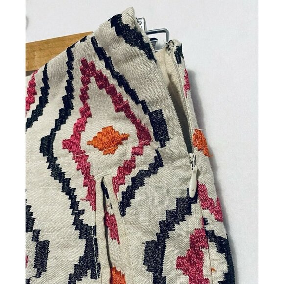 LOFT Womens Size 4 The Riviera Short Ikat Embroidered Linen Shorts Boho Festival - Picture 5 of 10